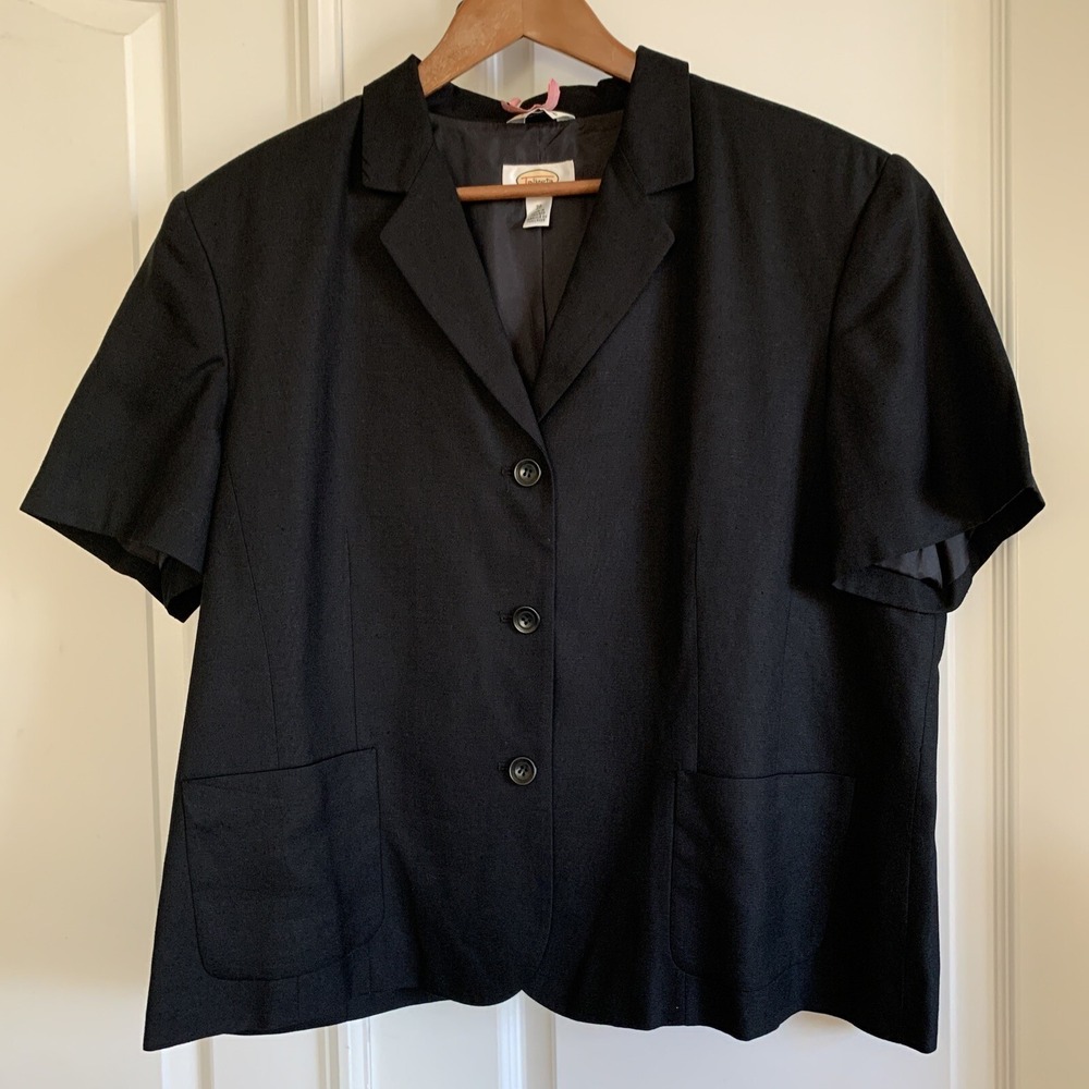 Vintage Talbots Sz 20 Black Button Down Short Sleeve Italian Fabric Lined Jacket